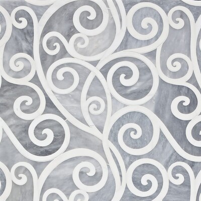 Curvalicious Allure Light, Snow White Polished Marble Waterjet Decos 12x12