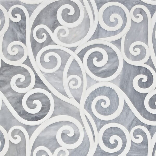 Curvalicious Allure Light, Snow White Polished Marble Waterjet Decos 12×12 Image