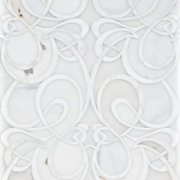 Euphoric Snow White, Afyon White Multi Finish Marble Waterjet Decos 15 7/8×19 3/8 Image