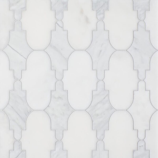 Curve Appeal Avenza, Afyon White Multi Finish Marble Waterjet Decos 12 1/3×11 5/8 Image