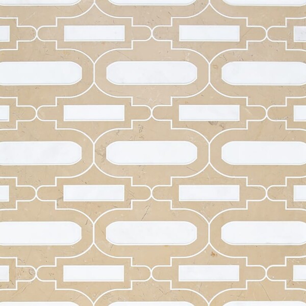 Curve Appeal Window Sable, Afyon White Multi Finish Marble Waterjet Decos 12 1/3×11 5/8 Image