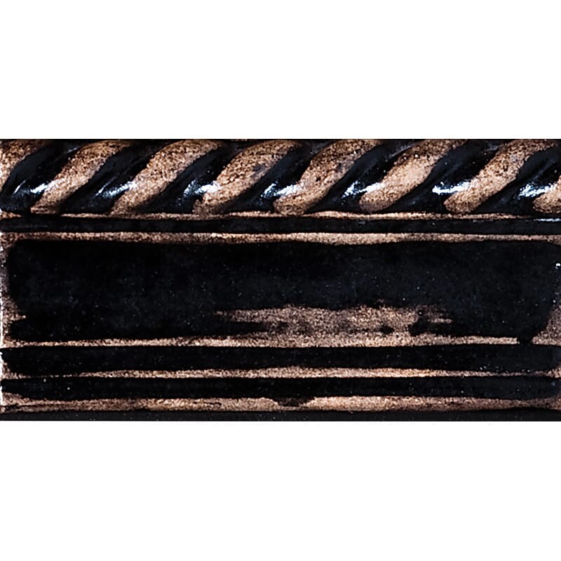 Wash Fieldstone Black Glazed Rope Crown Ceramic Moldings 3 1/4x6