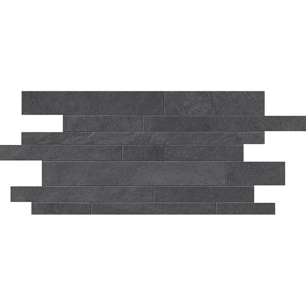Revestimento cerâmico em mosaico com aparência de pedra Muretto fosca Dark Flow em acabamento cinza carvão profundo da Country Floors.