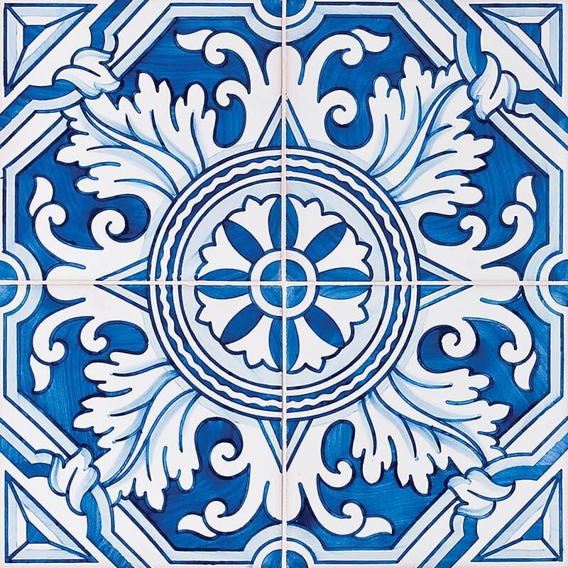 122 Kaleidoscope, Blue Glazed Ceramic Tile 5 1/2x5 1/2