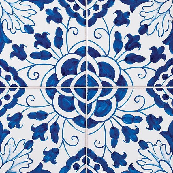 198 Camelias, Blue Glazed Ceramic Tile 5 1/2x5 1/2