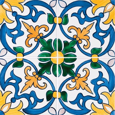 Seixas, Blue & Yellow Glazed Ceramic Tile 5 1/2x5 1/2