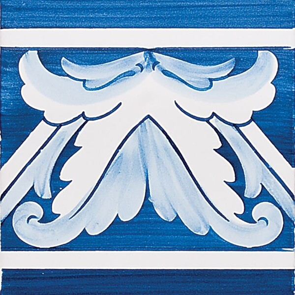 Azulejo cerámico esmaltado con centro azul Acanthus Brd de 5 1/2 × 5 1/2 pulgadas (imagen)
