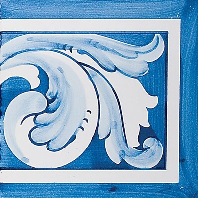Acanthus Brd Blue Rt Glazed Ceramic Tile 5 1/2x5 1/2