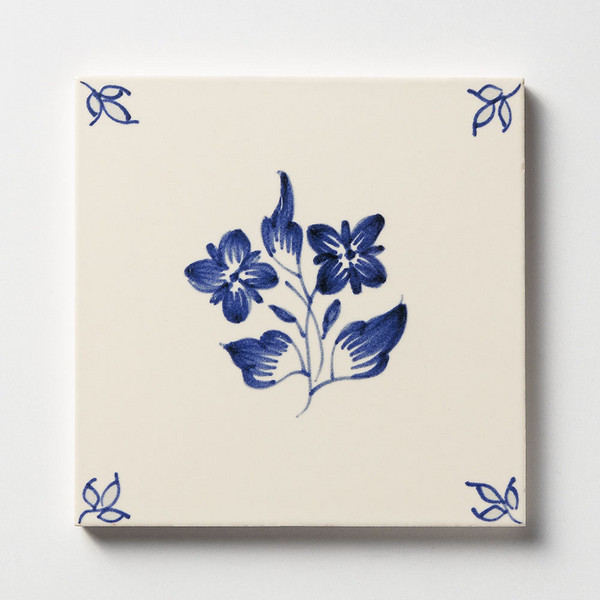 238b Garden Flowers Blue Glazed Ceramic Tile 6x6