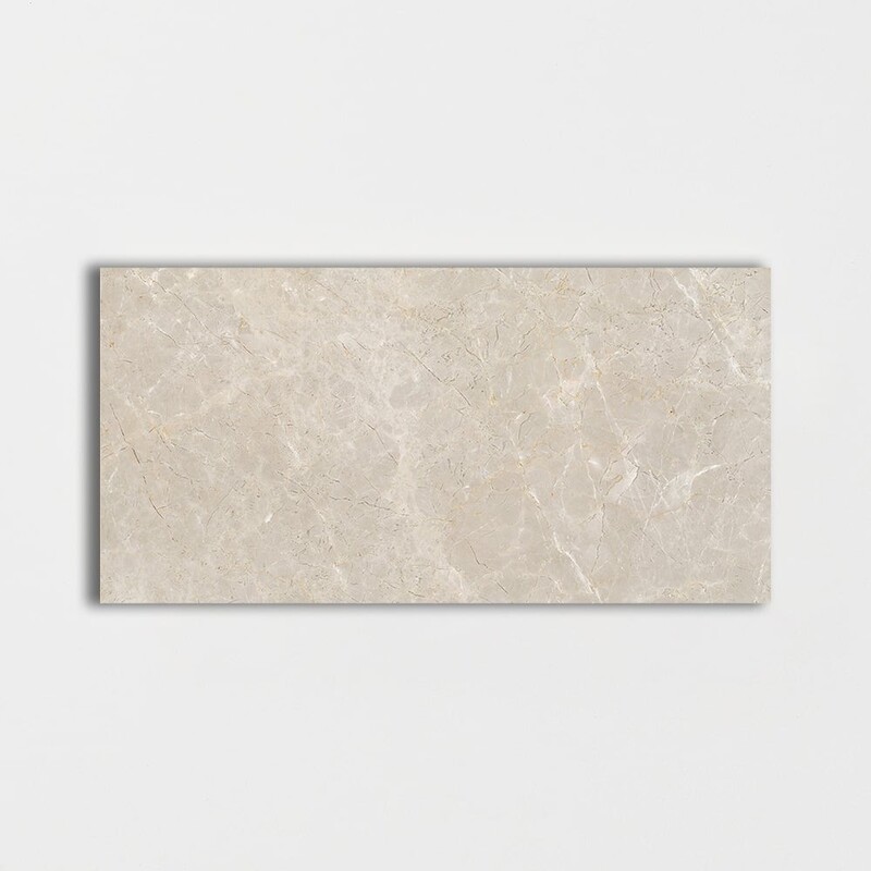 Fawn Grey Polished Porcelain Backed Marble Tile 12x24
