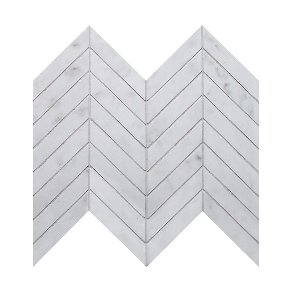 Mosaico de porcelana chevron pulida Bianco Carrara 10×11 Imagen