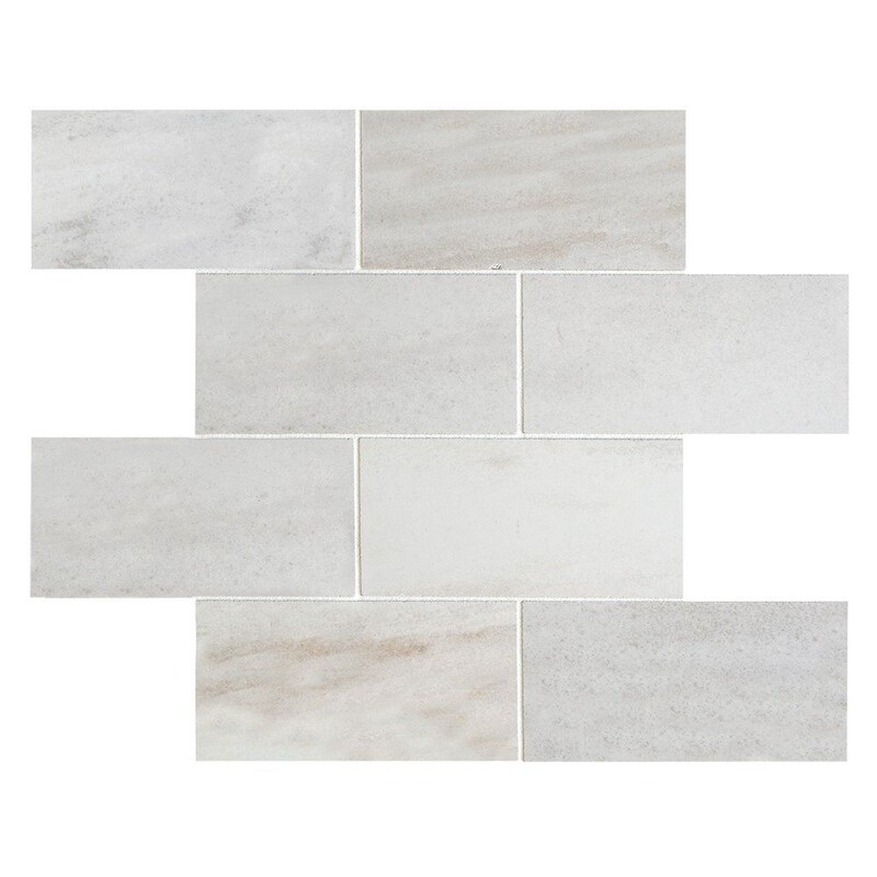Pearl Polished 3x6 Brick Staggered Marble Look Porcelain Mosaic 12x12