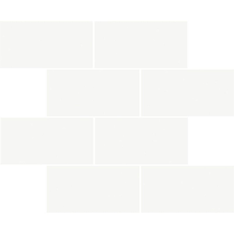 Marginal White Polished 3x6 Brick Staggered Marble Look Porcelain Mosaics 12x12