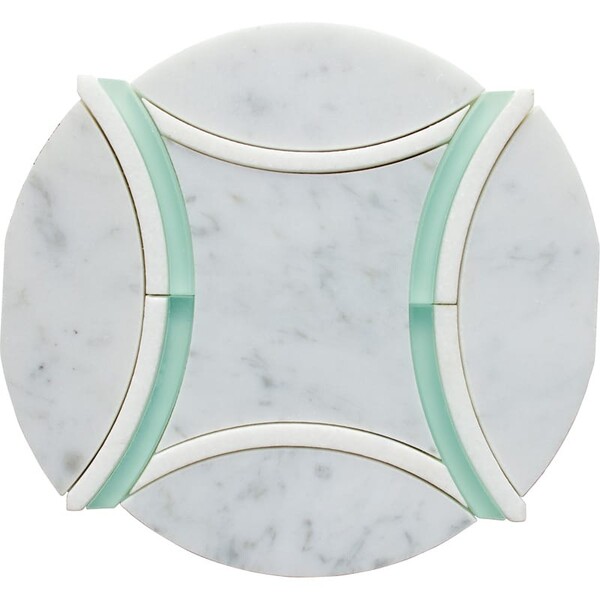 Helios Thassos, Bianca Cararra, Aegean Honed Marble Waterjet Decos 7 1/2×4 1/2 Image