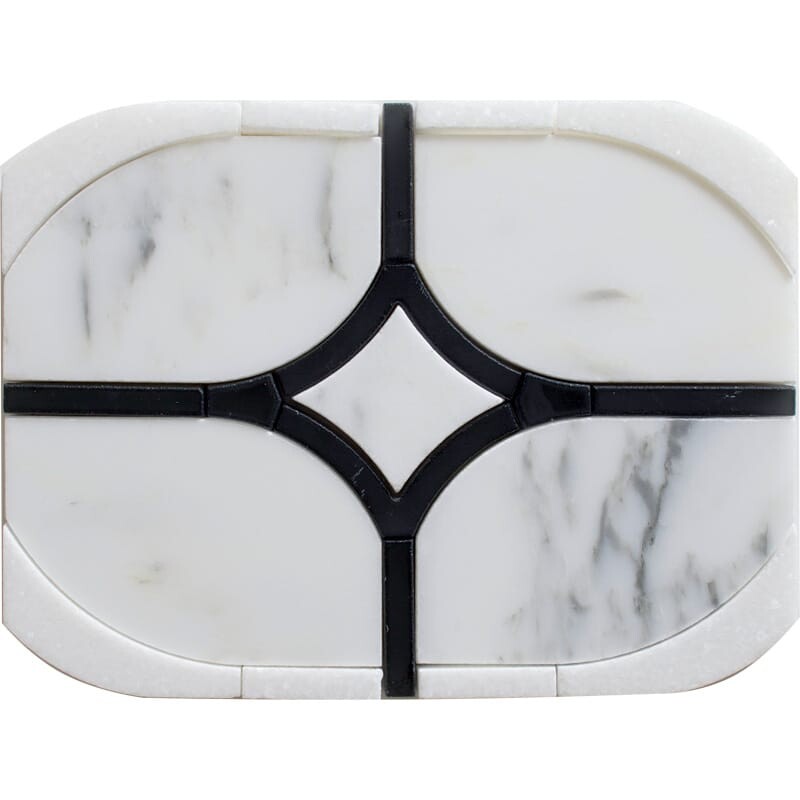 Eros Statuario, Thassos, Santorini Honed Marble Waterjet Decos 7 5/8x5 1/2