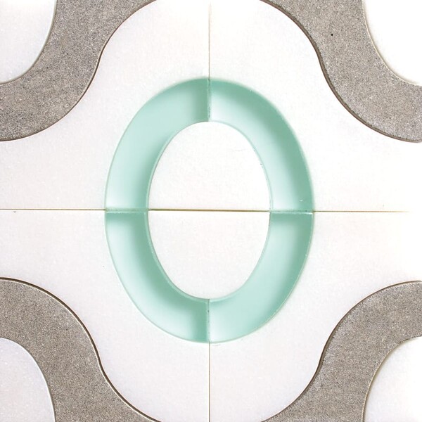 Calypso Thassos, Bateig Blue, Aegean Honed Marble Waterjet Decos 6×6 Image