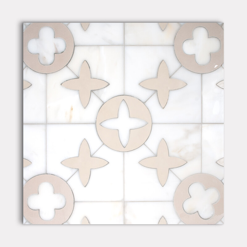 Calacatta Amber, J13, R1057 Polished Estelle Waterjet Marble Mosaics 16 3/16x16 3/16