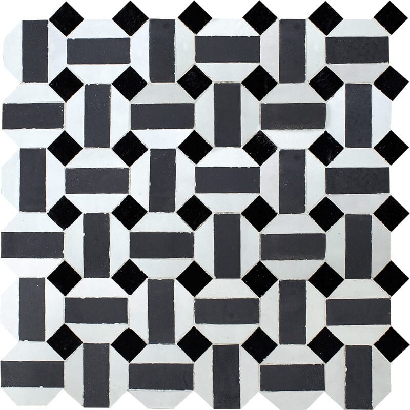 White, Black, Gray Glossy Ahmed Zellige Mosaic 11 13/16x11 13/16