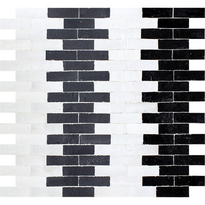 White, Black Glossy Darz Off Set Zellige Zellige Mosaic 11 3/4x11 3/4