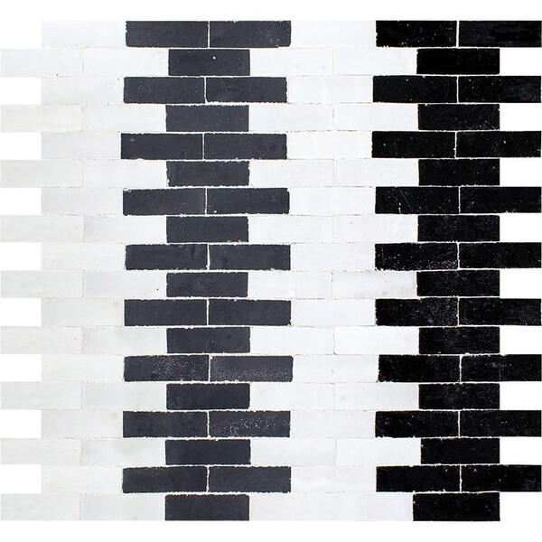 White, Black Glossy Darz Off Set Zellige Ceramic Mosaic 11 3/4×11 3/4 Image