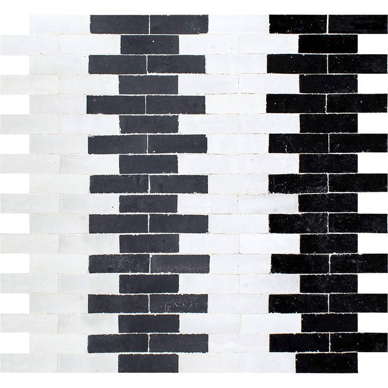 White, Black Glossy Darz Off Set Zellige Zellige Mosaic 11 3/4x11 3/4