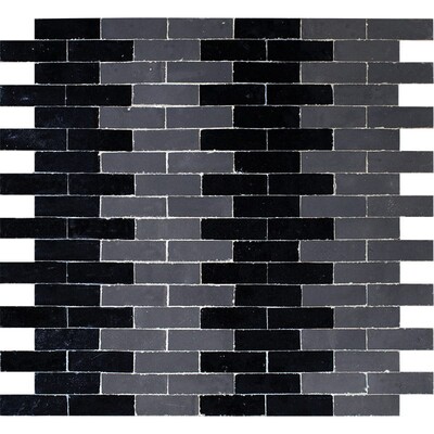 Black, Gray Glossy Woven Zellige Zellige Mosaic 11 3/4x11 3/4