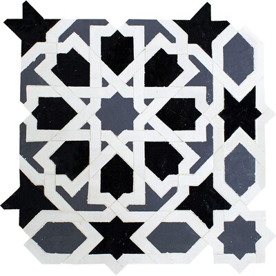 White, Black, Gray Glossy Aziza Zellige Mosaic 11 13/16x11 13/16