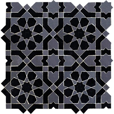 Gray, Black Glossy Jasmin Zellige Mosaic 11 3/4x11 3/4