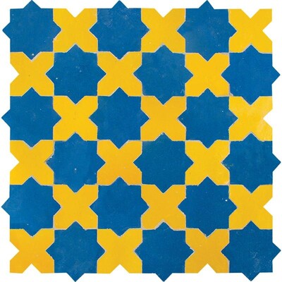 Yellow, Navy Blue Glossy Aphrodite Zellige Mosaic 11 13/16x11 13/16