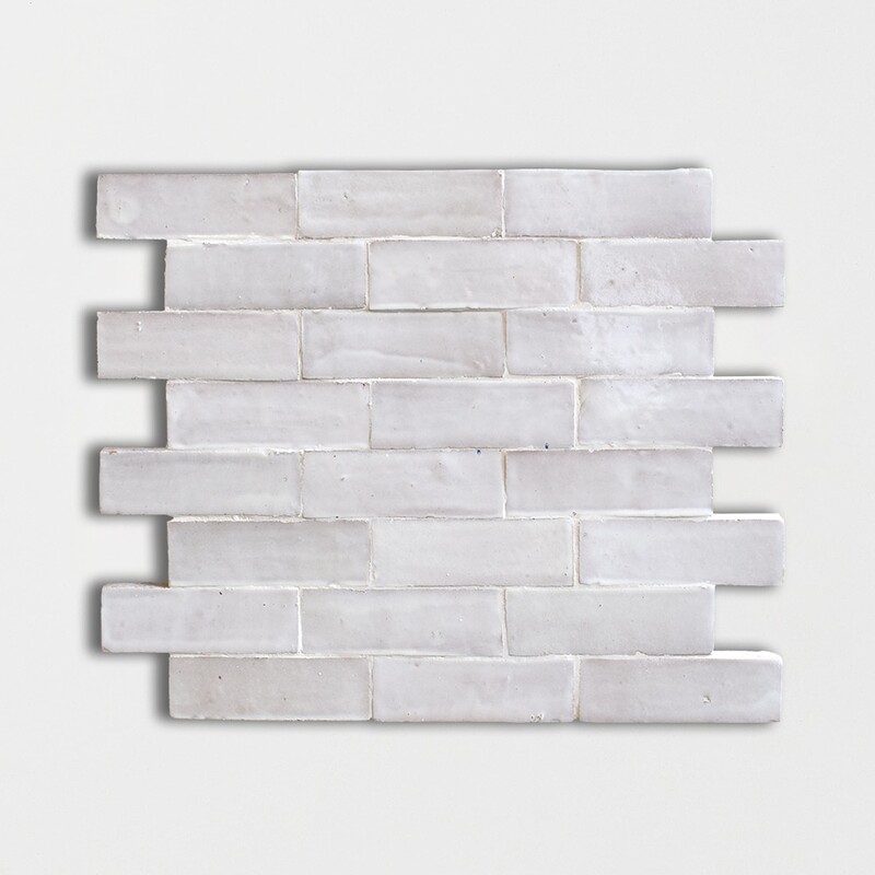 White 06 Glossy 2x6 Zellige Mosaic 17 1/2x15 3/4