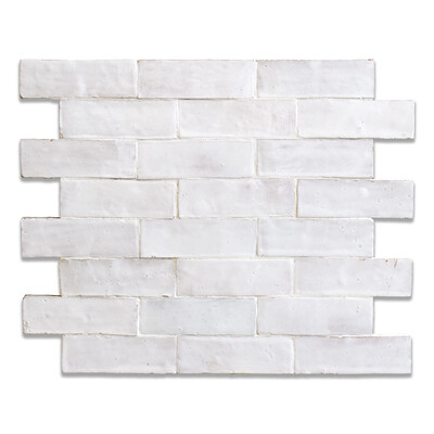 White 00 Glossy 2x6 Zellige Mosaic 17 1/2x15 3/4