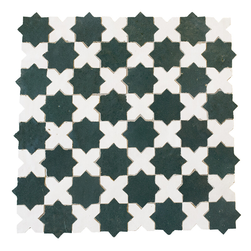 Dark Olive Green, White Glossy Mini Aphrodite Zellige Mosaics 12x12
