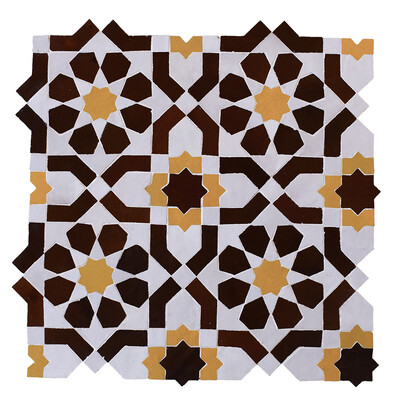 Brown, Yellow, White Glossy Jasmine Zellige Mosaic 11 3/4x11 3/4