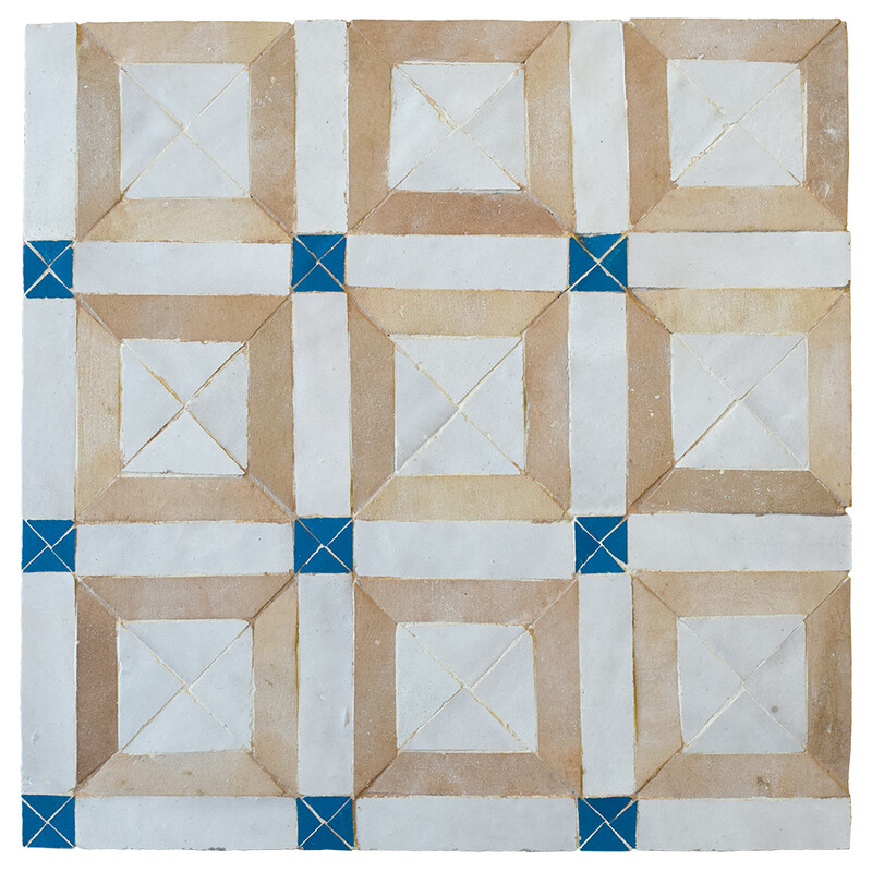 Light Beige, Turquoise, White Glossy Amal Zellige Mosaics 12x12