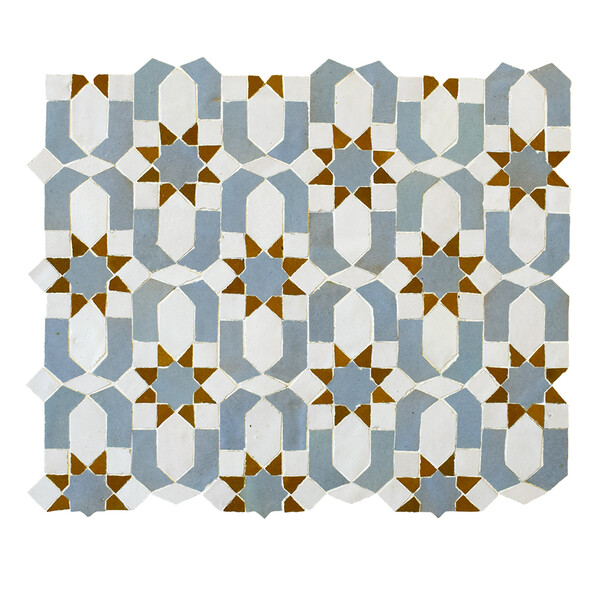 Dark Gray, Ochre, White Glossy Nacer Zellige Mosaic 11 13/16×11 13/16 Image