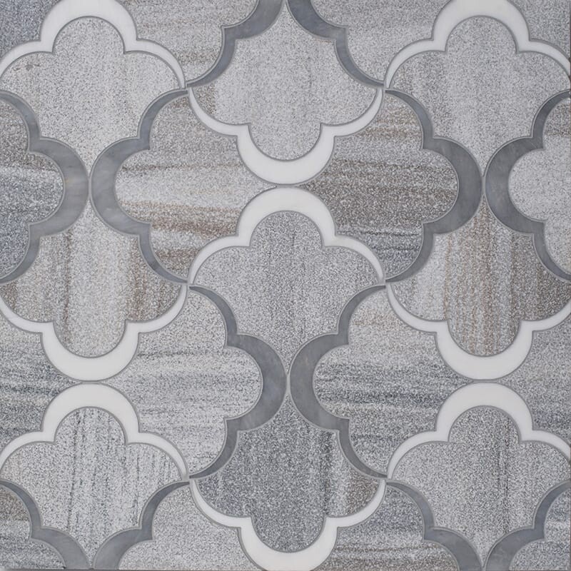 Snow White, Allure, Skyline Multi Finish Nuage Marble Mosaics 8 5/8x17 1/4
