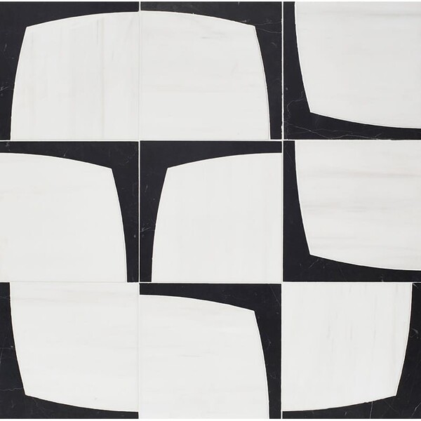 Eames Black, Snow White Honed Marble Waterjet Decos 6×6 Image