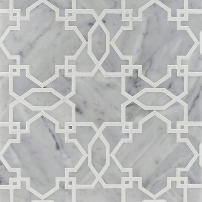 Tamara White Carrara, Thassos White Multi Finish Marble Waterjet Decos 9 23/32x9 23/32