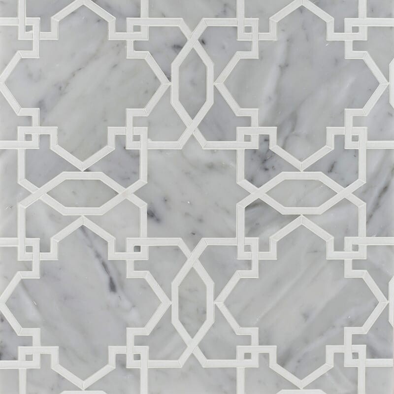 White Carrara, Thassos White Multi Finish Tamara Marble Mosaics 9 23/32x9 23/32