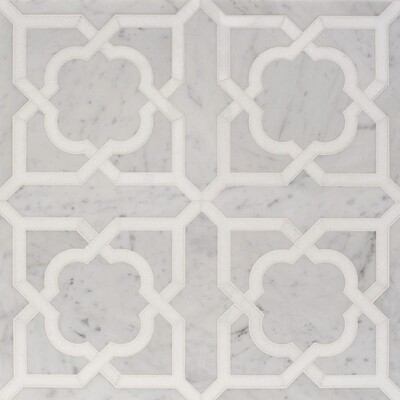 Lana White Carrara, Thassos White Multi Finish Marble Waterjet Decos 8 31/32x17 31/32