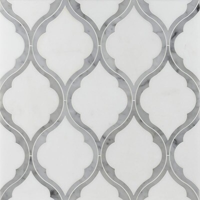 Helena White Carrara, Thassos White Multi Finish Marble Waterjet Decos 11 13/16x19 15/32