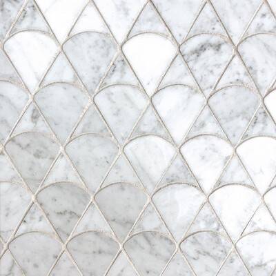 Modern Scale White Carrara Polished Marble Waterjet Decos 12 3/4x12
