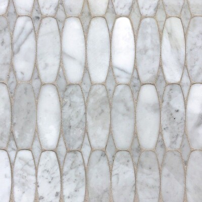 Oval Scale White Carrara Polished Marble Waterjet Decos 11x12