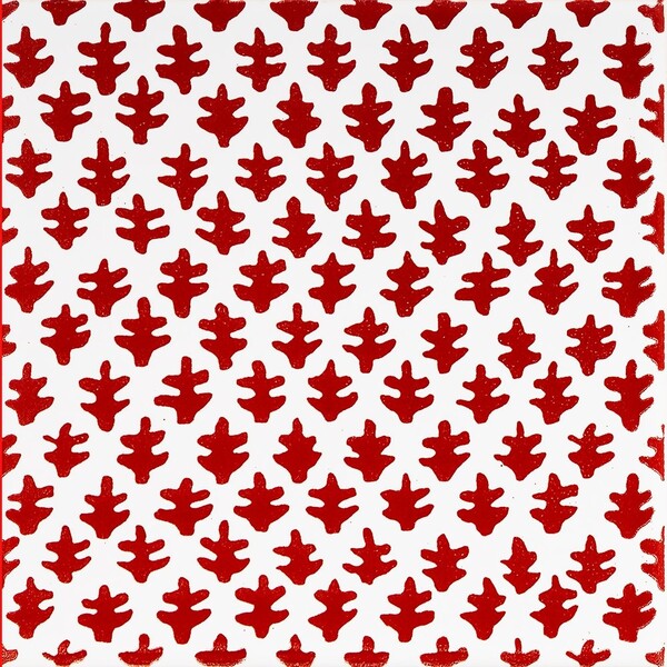 Snow White and Fire Engine glossy Burmese ceramic tile with red floral pattern by Country Floors