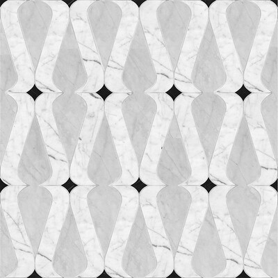 Linon White Carrara, Avenza, Black Multi Finish Marble Waterjet Decos 8 1/4x12 11/32
