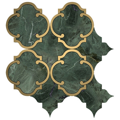 Brass, Verde Tia Honed Casablanca Marble Mosaic 10 1/2x11 3/16