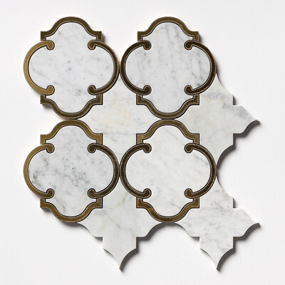 Brass, White Carrara Honed Casablanca Marble Mosaic 10 1/2x11 3/16