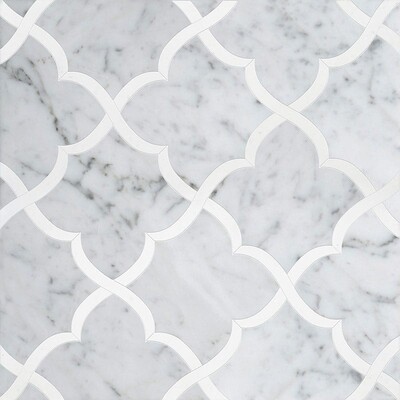 Gaia White Carrara, Thassos White Multi Finish Marble Waterjet Decos 11 3/8x11 3/8