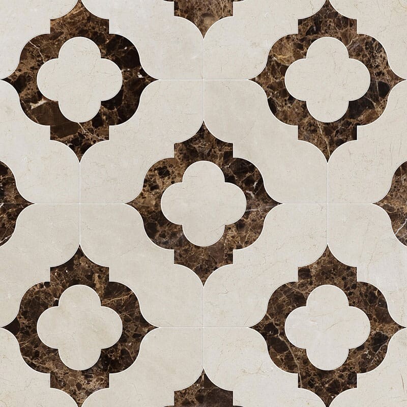Crema Marfil, Emperador Dark Polished Irene Marble Mosaics 12x12