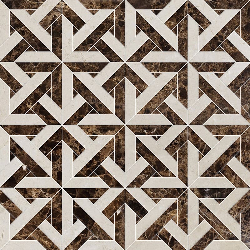 Crema Bella, Emperador Dark Polished Marmara Marble Mosaics 9 11/16x9 11/16